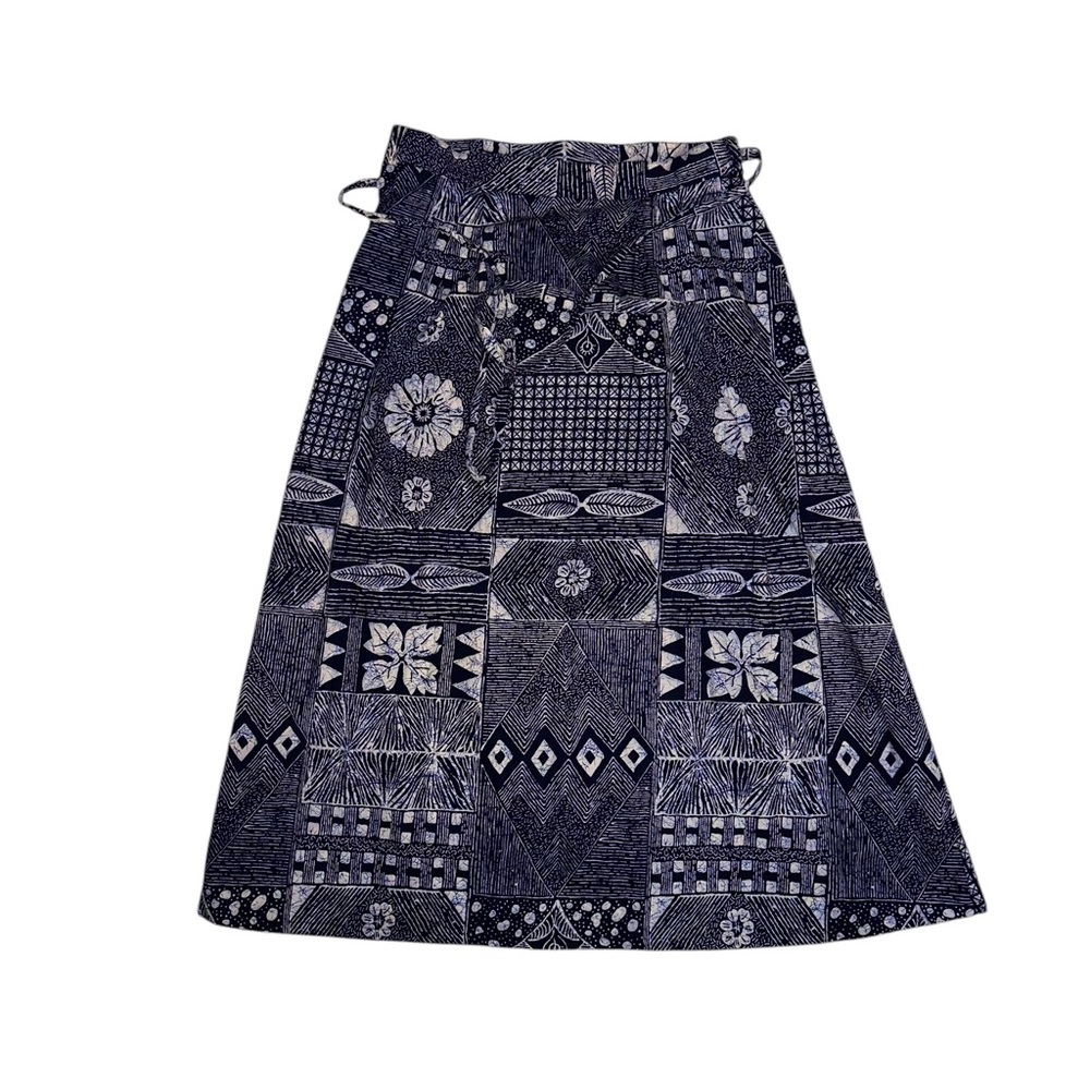 Vintage Orvis Women’s 100% Cotton Navy & White Floral Wrap Skirt ~ Size L - Picture 6 of 6